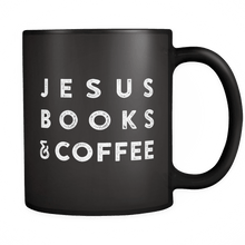 Load image into Gallery viewer, JESUS BOOKS &amp; COFFEE - Black MUG - Adoration Apparel | Christian Shirts, Hats, for Women, Men and Toddlers