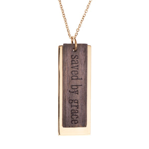 Saved by Grace Metal and Wood Necklace - Adoration Apparel | Christian Shirts, Hats, for Women, Men and Toddlers