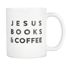 Load image into Gallery viewer, &quot;Jesus Books &amp; Coffee&quot; White Mug - Adoration Apparel | Christian Shirts, Hats, for Women, Men and Toddlers