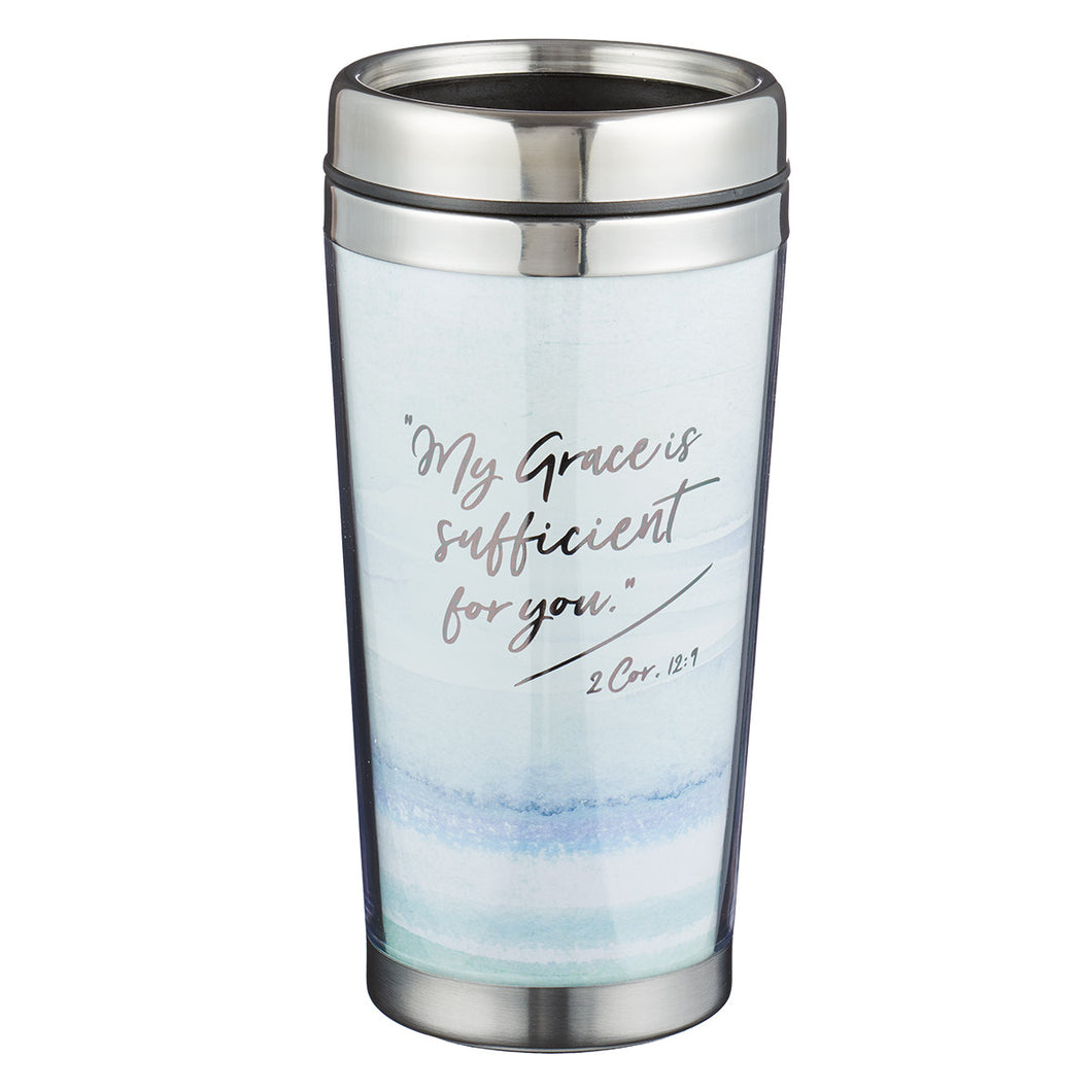 My Grace is Sufficient - 2 Corinthians 12:9 Polymer Travel Mug - Adoration Apparel | Christian Shirts, Hats, for Women, Men and Toddlers