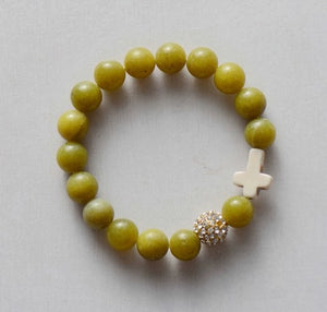 Natural Gemstone Beads with Cross Stretch Bracelet - Adoration Apparel | Christian Shirts, Hats, for Women, Men and Toddlers