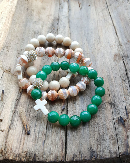 Natural Gemstone Beads with Cross Stretch Bracelet - Adoration Apparel | Christian Shirts, Hats, for Women, Men and Toddlers