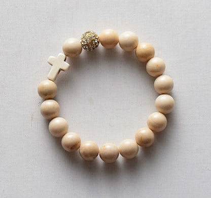 Natural Gemstone Beads with Cross Stretch Bracelet - Adoration Apparel | Christian Shirts, Hats, for Women, Men and Toddlers